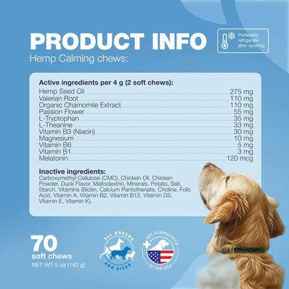 Calming Chews for Dogs Anxiety Treats with Melatonin Valerian Root Chamomile