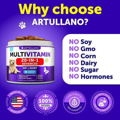 Dog Multivitamin Chewable with Glucosamine 20 in 1 Dog Vitamins including 6 probiotics, Omega-3 rich salmon oil