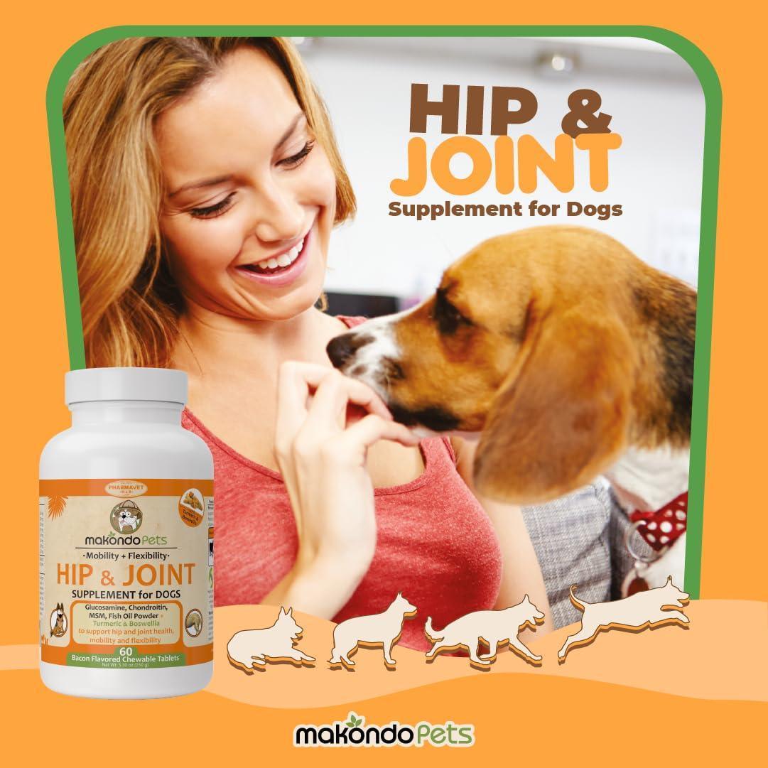 Dog Hip and Joint Supplement with Glucosamine Turmeric for Dogs, Chondroitin, MSM, Boswellia. Tablets for Mobility, Agility, Limping, Pain & Inflammation Relief for Senior Dogs