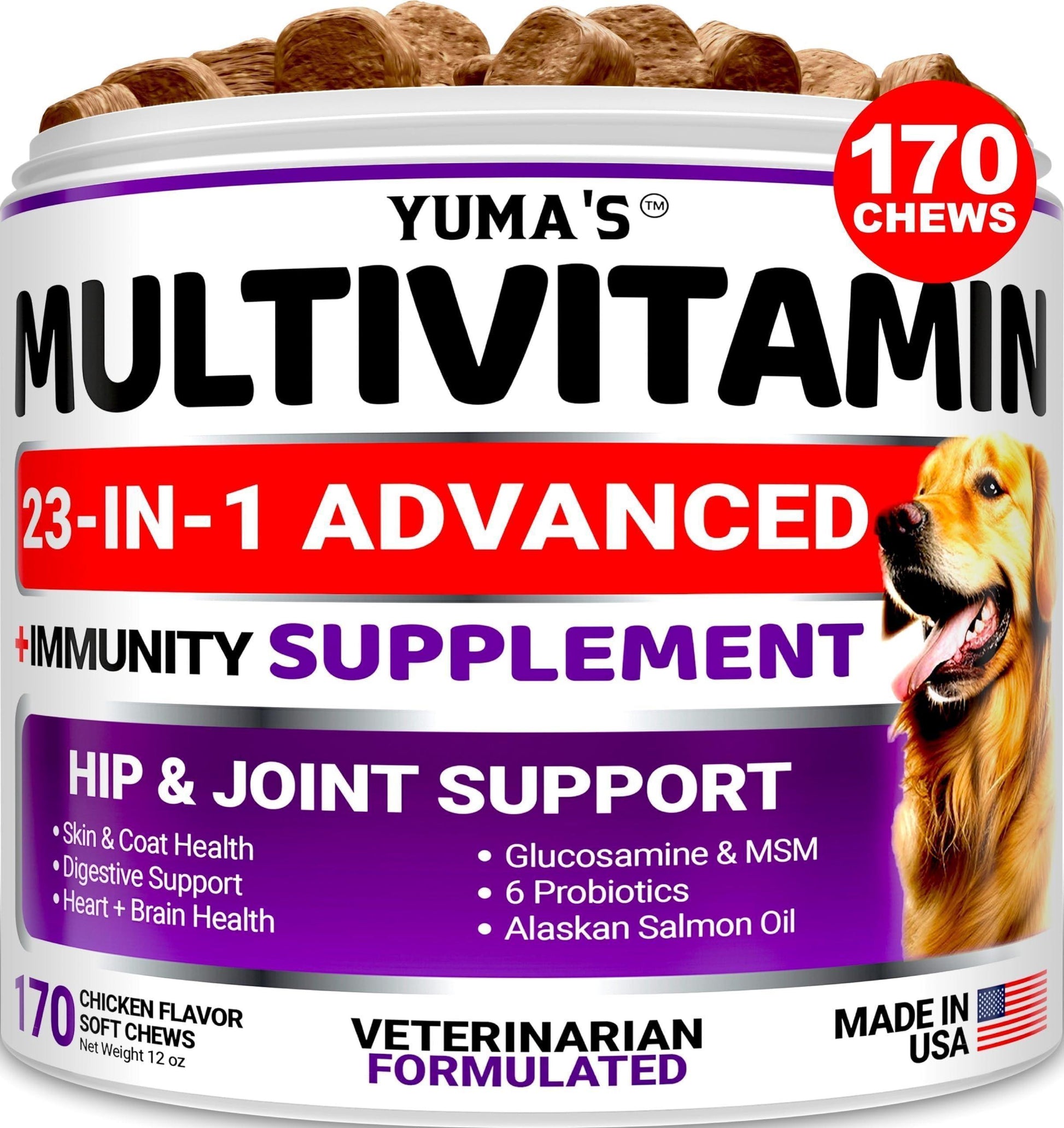 Dog Multivitamin Chewable with Glucosamine Dog Vitamins 170 Treats Codfish Free