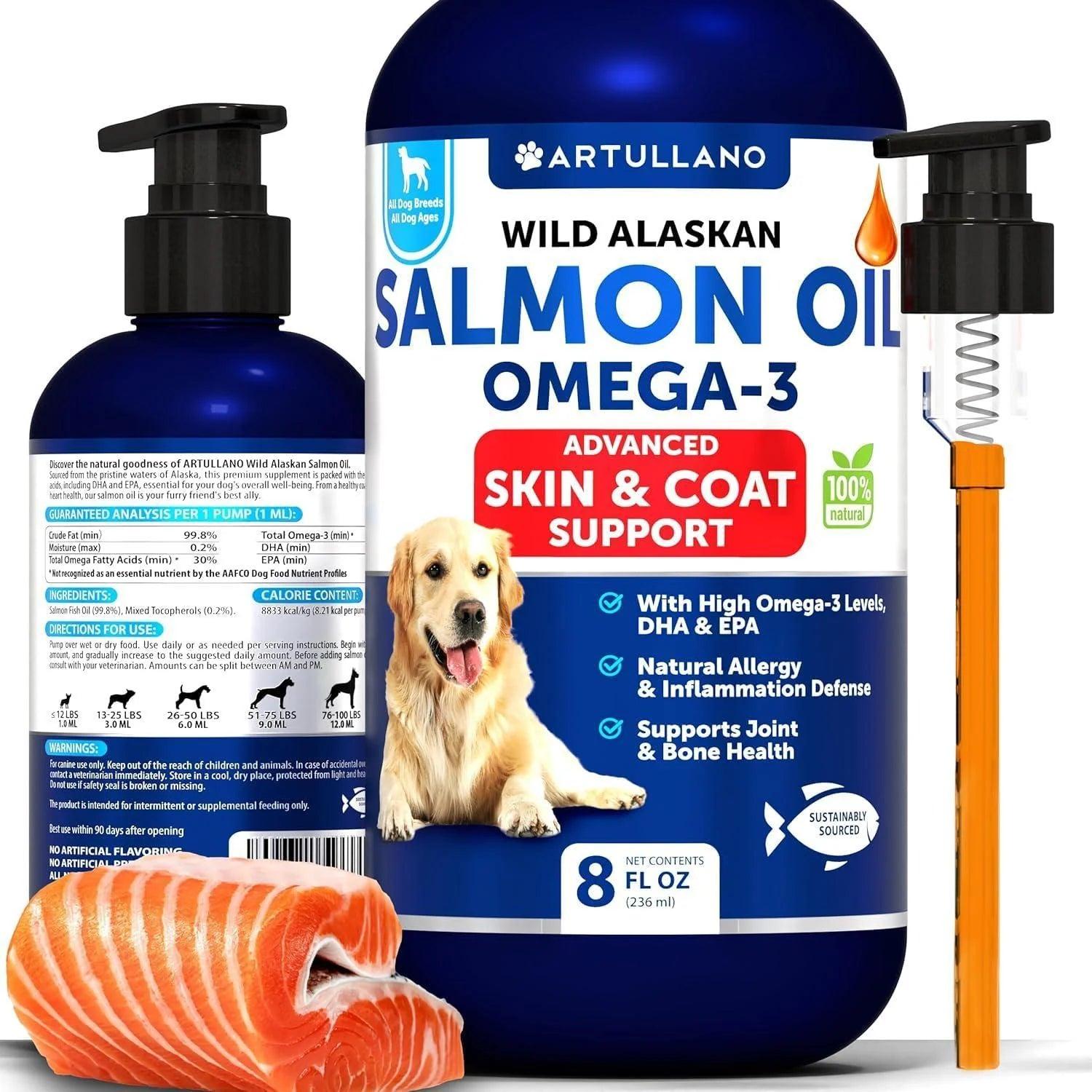 Salmon Oil for Dogs 8 FL OZ Omega 3 Wild Alaskan Salmon Fish Oil Natural EPA