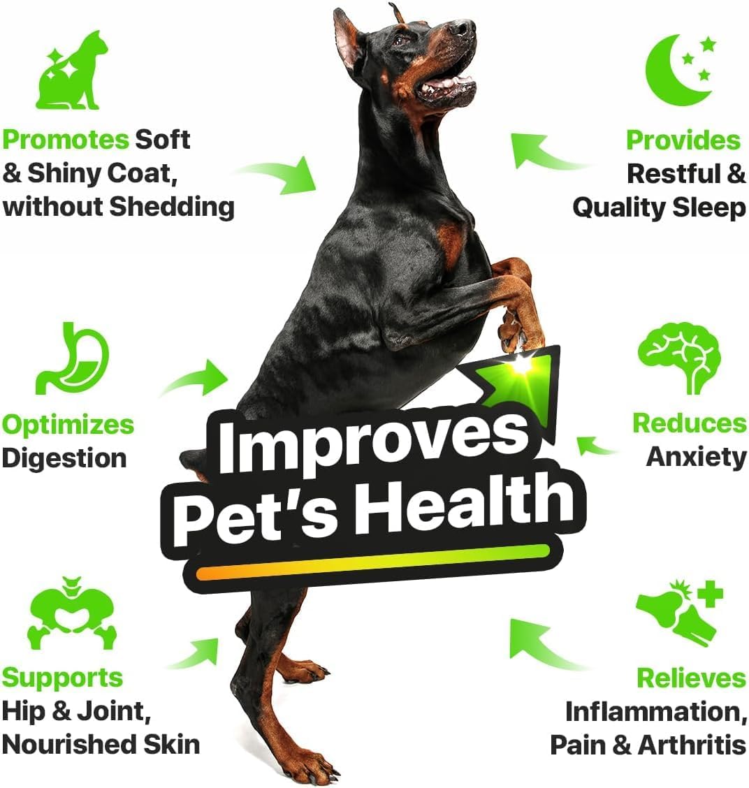 Hemp and Salmon Oil for Dogs - Omega 3-6-9 Skin and Coat Health Calming Treat, 1 Fl Oz