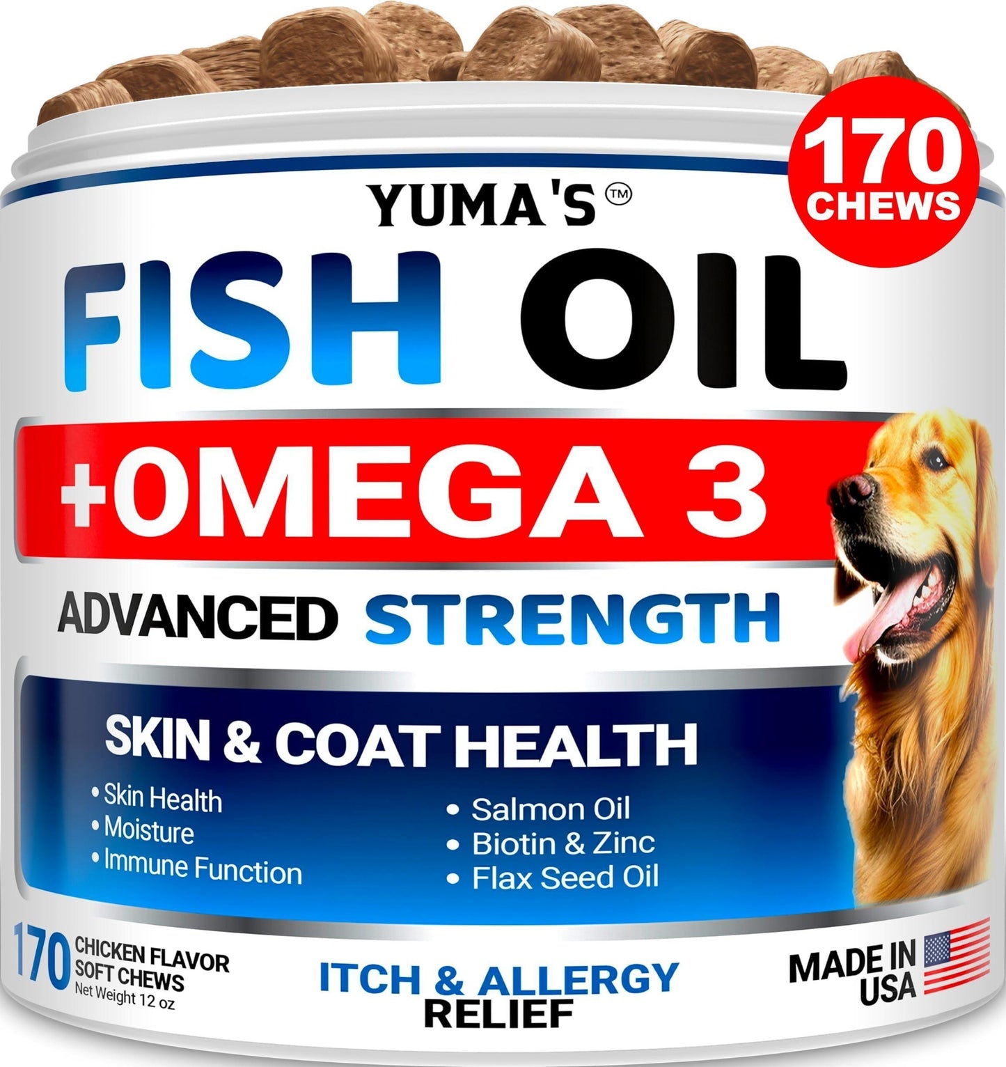 Omega 3 Fish Oil for Dogs 170 Chews Skin and Coat Supplement 170 Chews