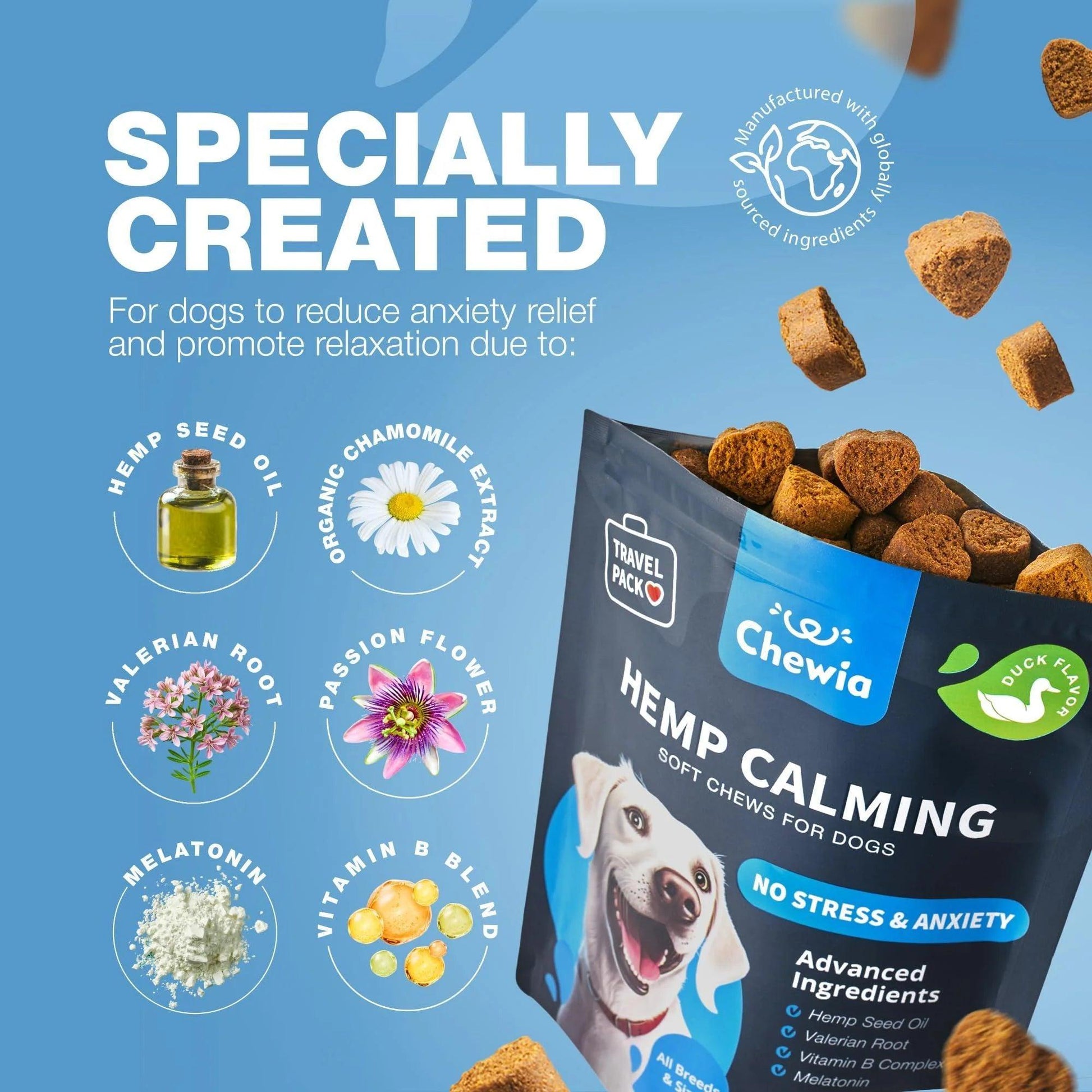 Calming Chews for Dogs Anxiety Treats with Melatonin Valerian Root Chamomile