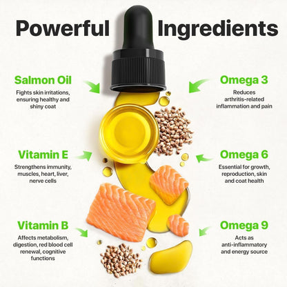 Hemp and Salmon Oil for Dogs - Omega 3-6-9 Skin and Coat Health Calming Treat, 1 Fl Oz