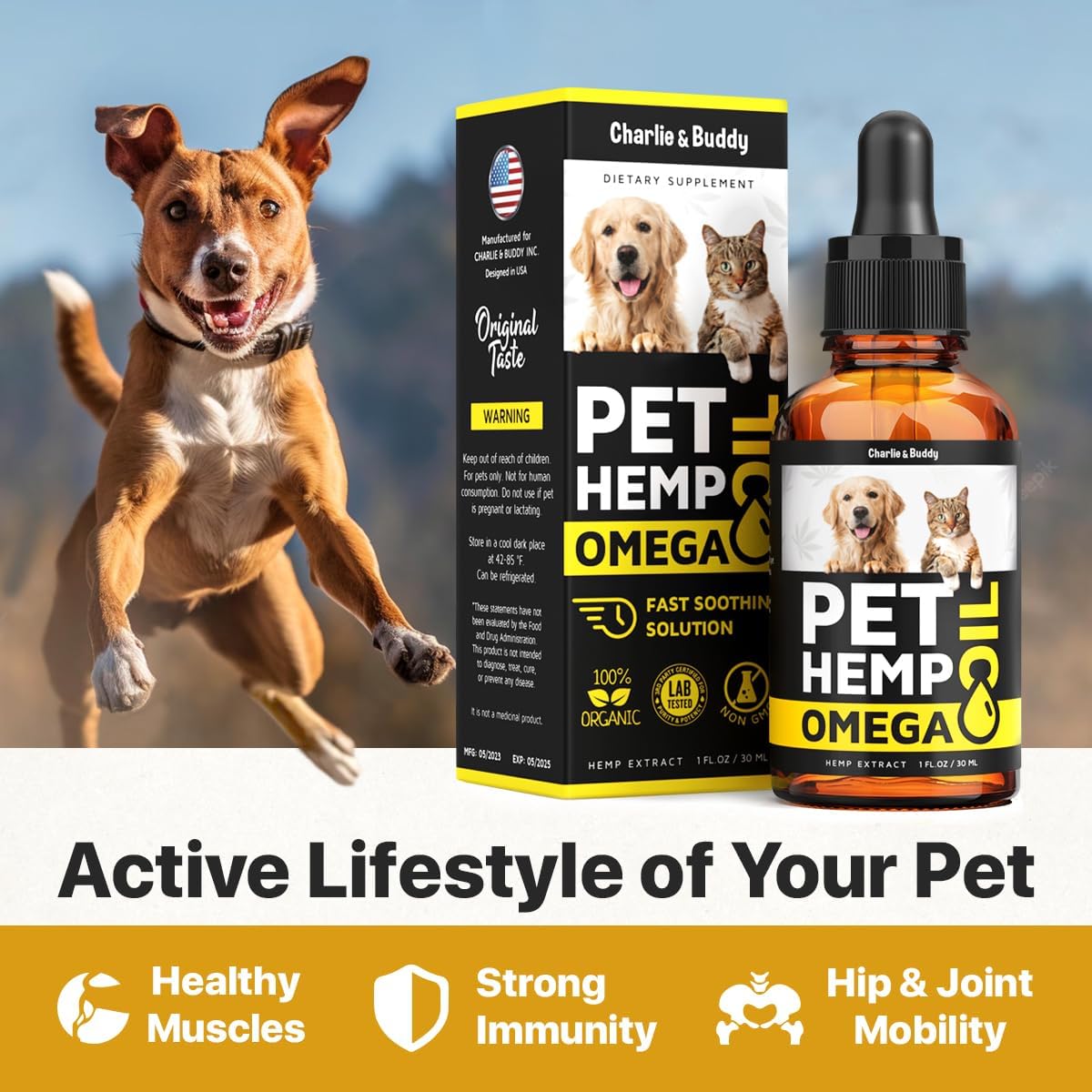 Hemp and Salmon Oil for Dogs - Omega 3-6-9 Skin and Coat Health Calming Treat, 1 Fl Oz