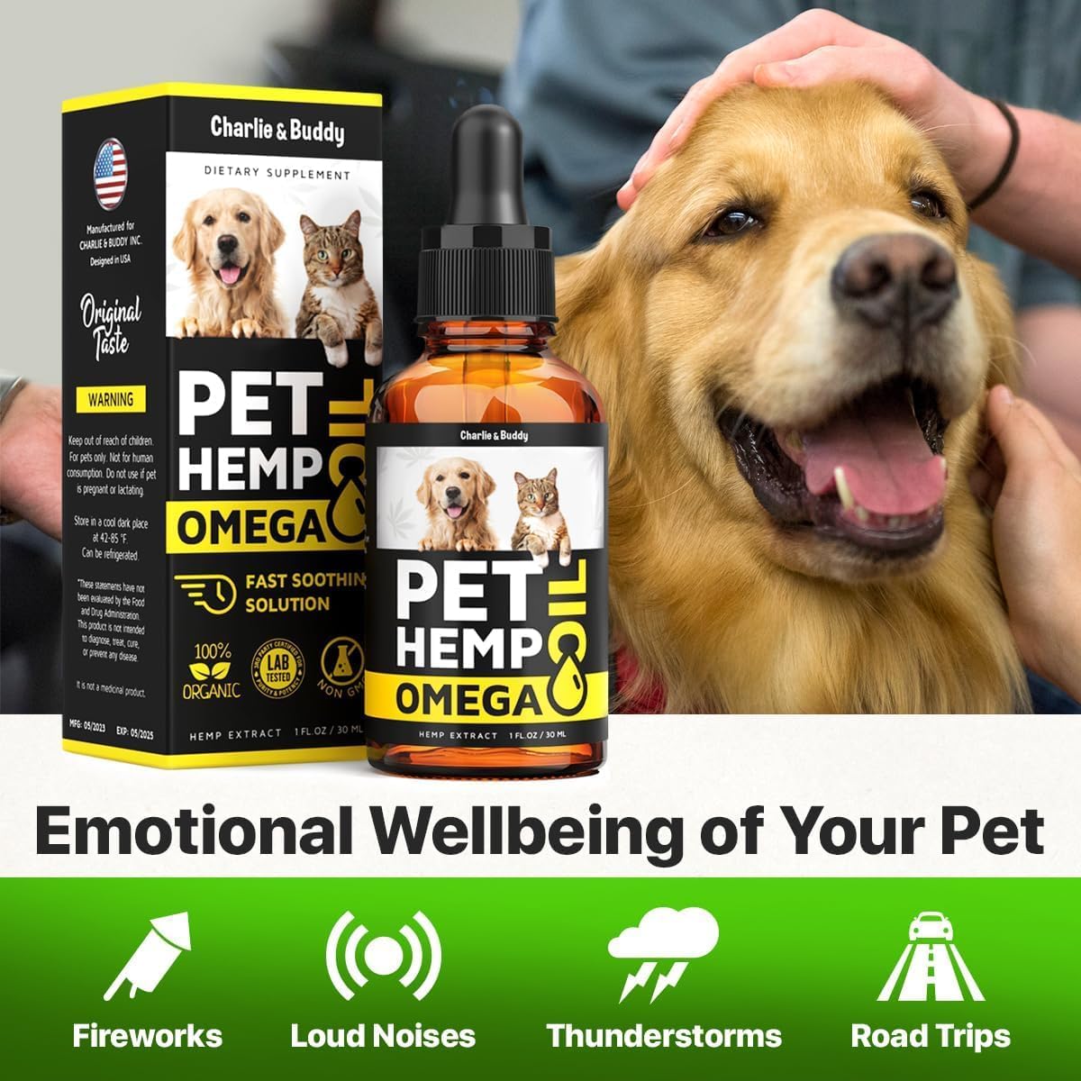 Hemp and Salmon Oil for Dogs - Omega 3-6-9 Skin and Coat Health Calming Treat, 1 Fl Oz