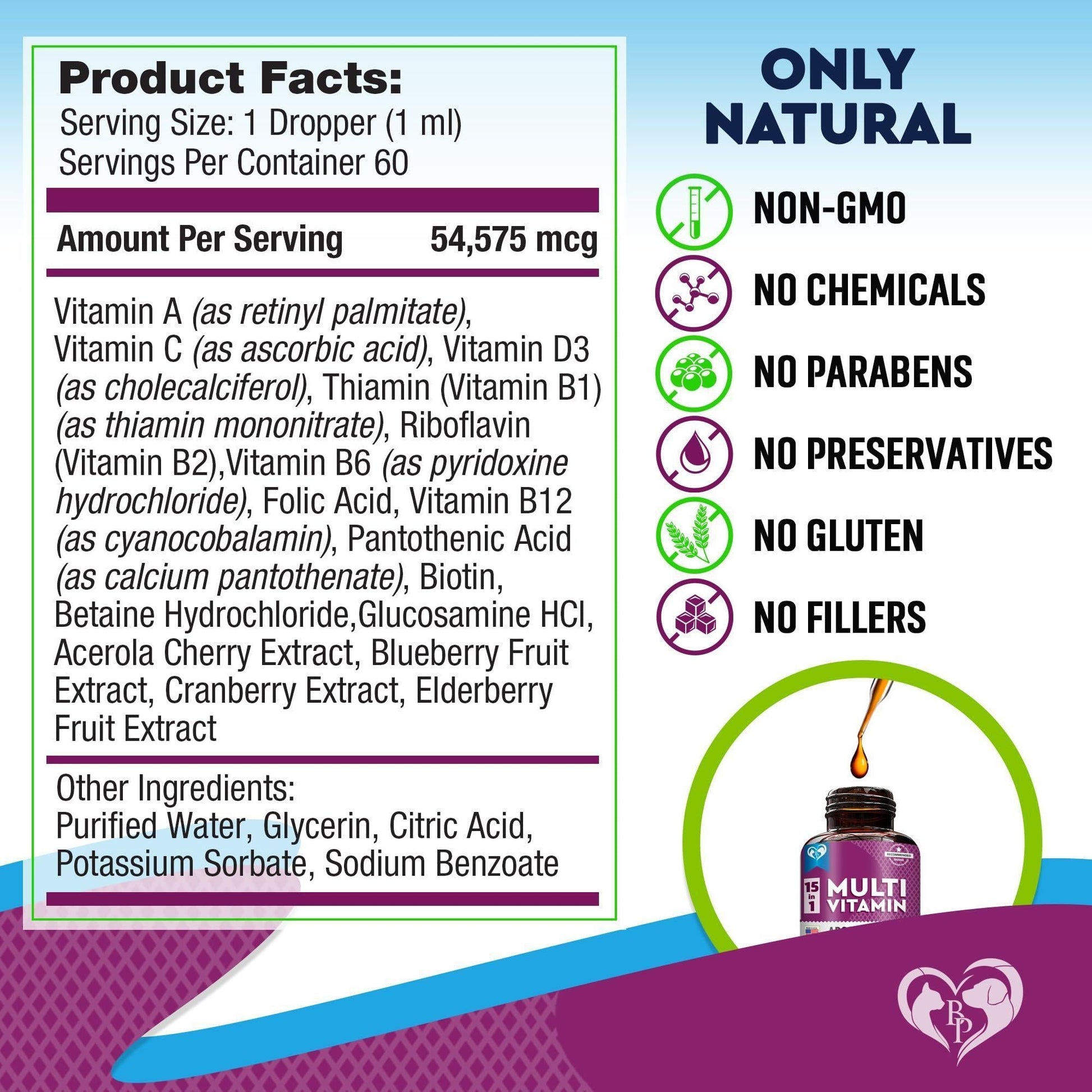 Multivitamin Liquid Supplement with Glucosamine and Cranberry for Dogs and Cats