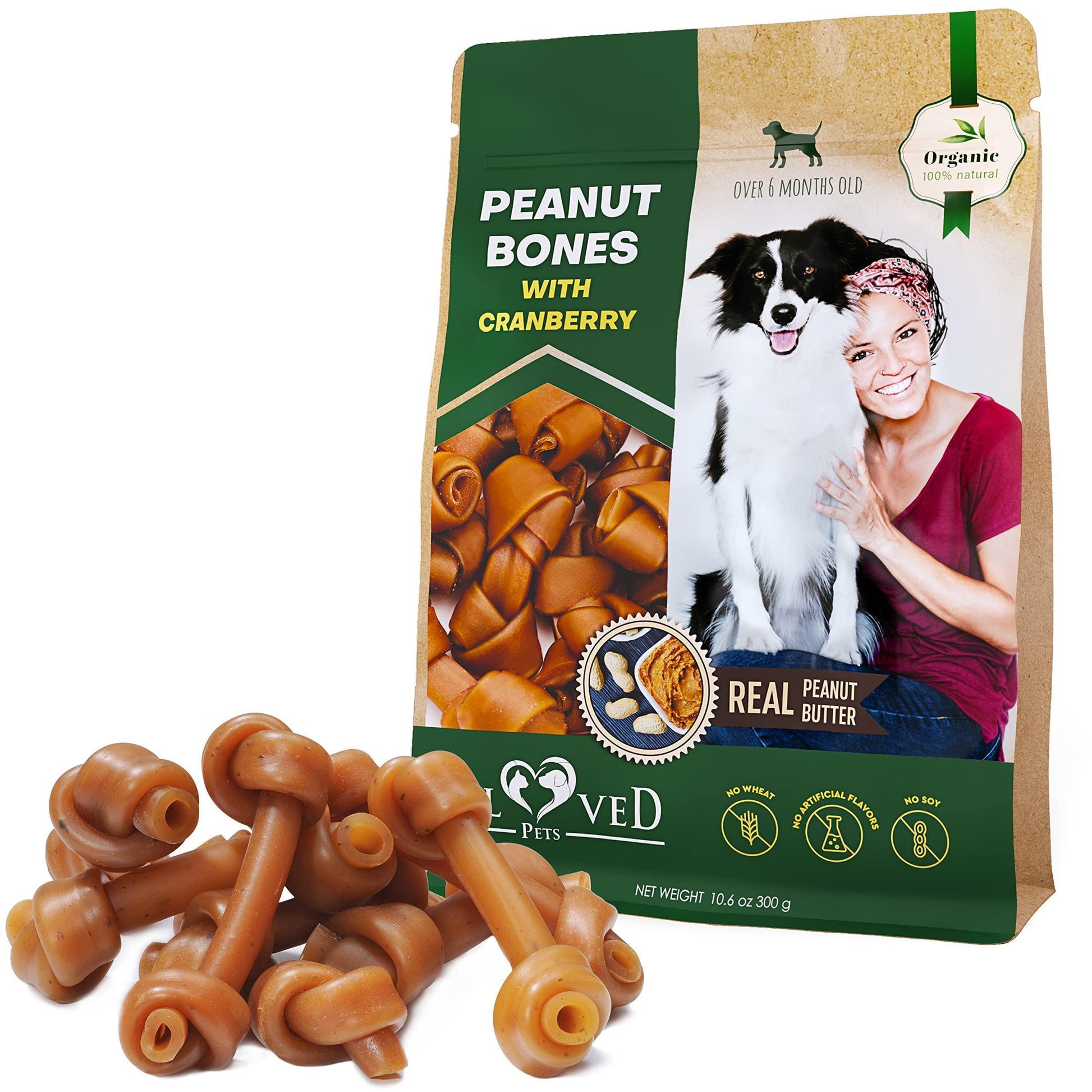 Dog Peanut Butter Bones with Cranberry Rawhide Free Chew Treats Pet Snacks