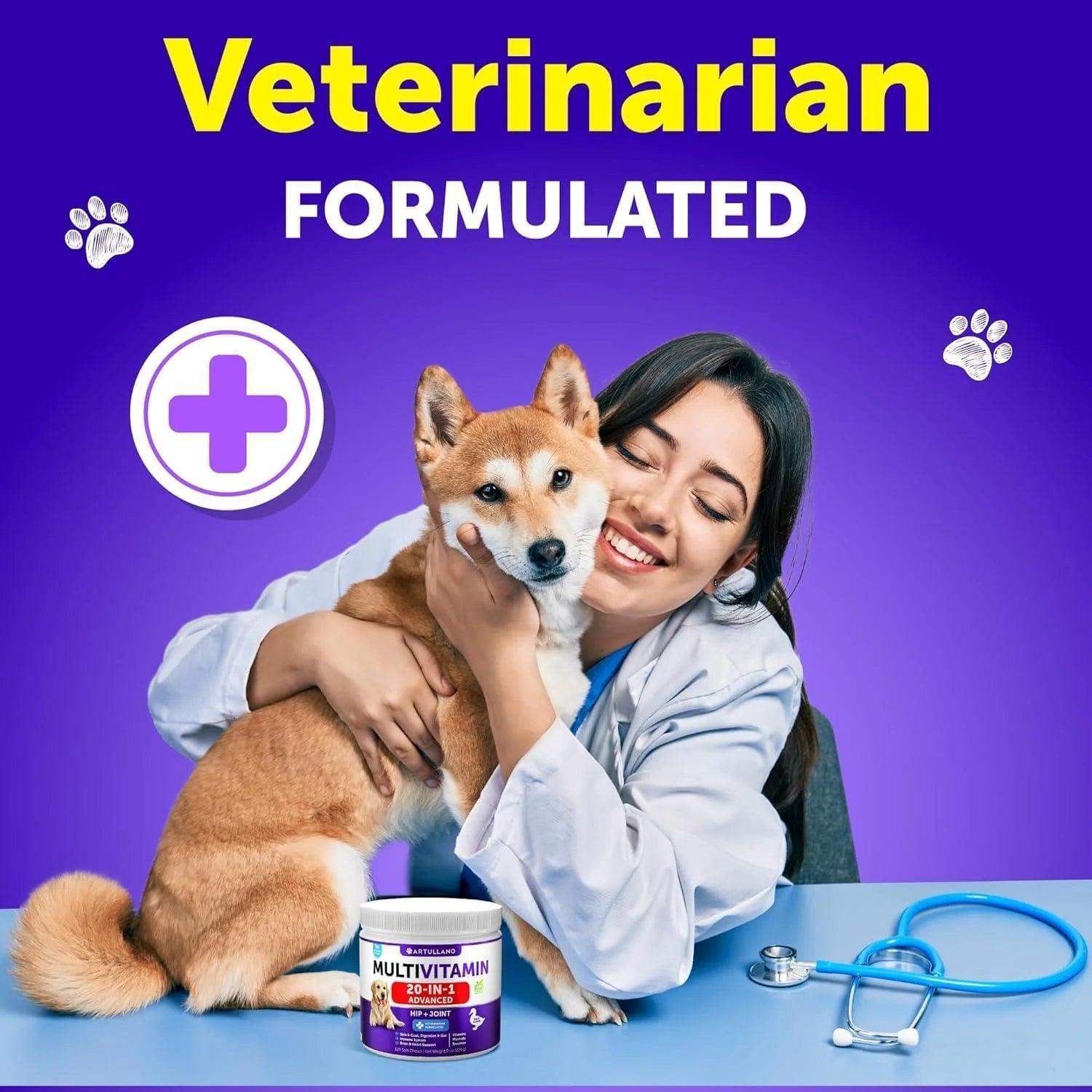 Dog Multivitamin Chewable with Glucosamine 20 in 1 Dog Vitamins including 6 probiotics, Omega-3 rich salmon oil