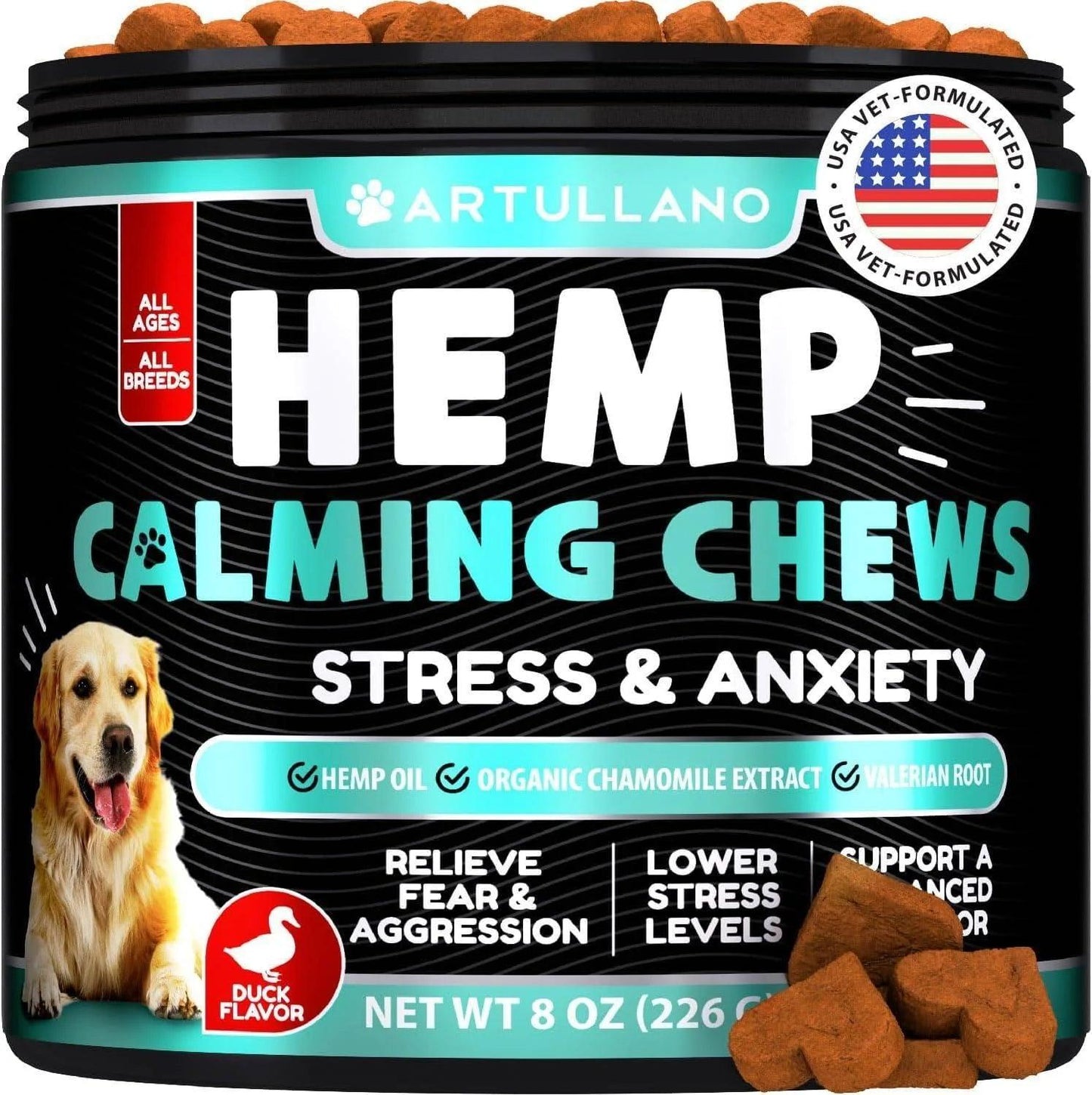 Calming Chews for Dogs Anxiety Relief Treats with Turmeric Valerian Ginger 120