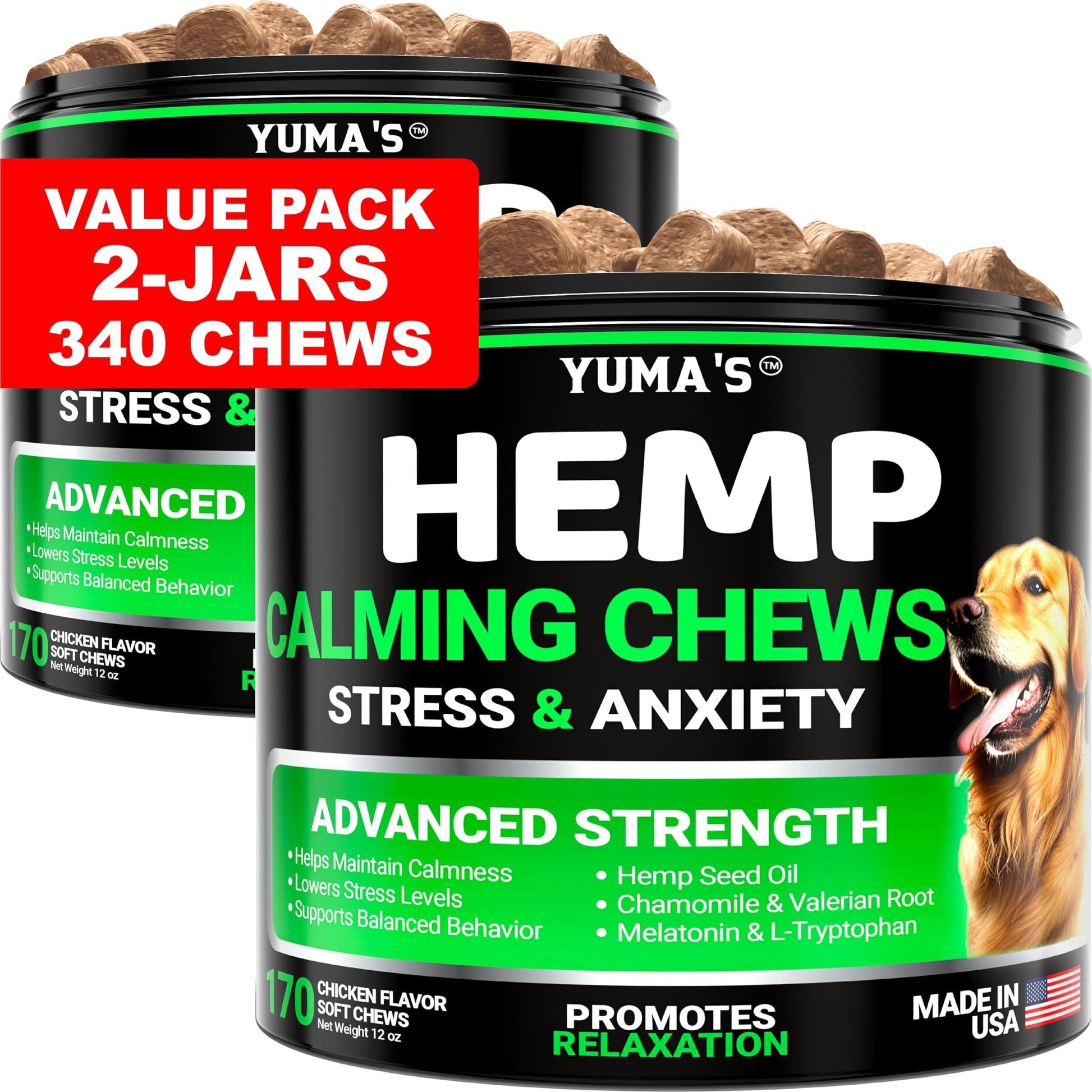 2 Pack Hemp Calming Chews for Dogs Advanced Dog Calming Treats Dog Calming