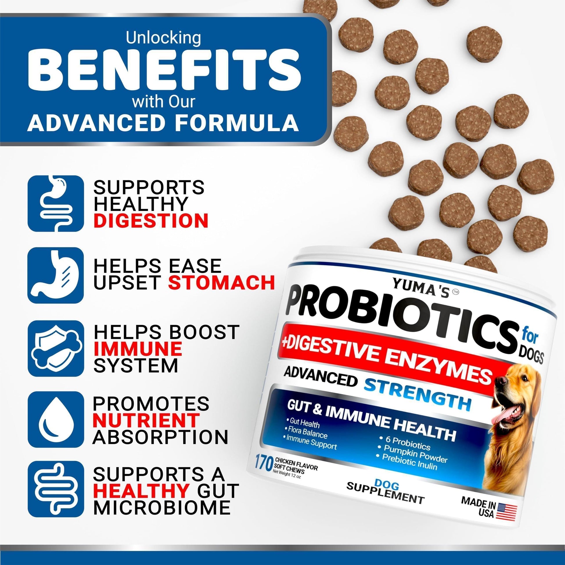 Probiotics for Dogs and Digestive Enzymes 170 Dog Probiotics Chews Pet Fiber